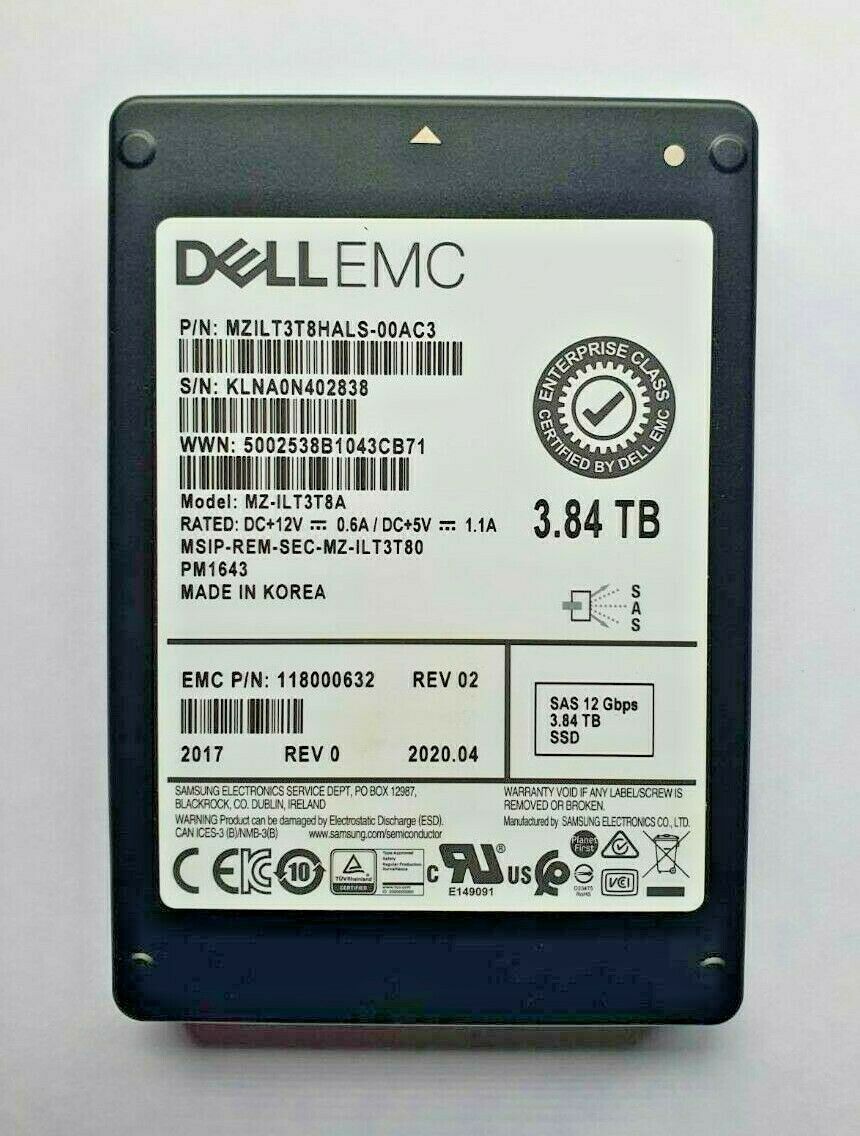 Samsung MZILT3T8HALS-00AC3 3.84TB PM1643 SAS 12G 2.5-inch Read Intensive Solid State Drive