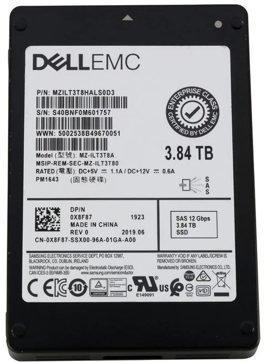 Samsung MZILT3T8HALS0D3 3.84TB PM1643 SAS 12Gbps 2.5 inch Read Intensive Solid State Drive