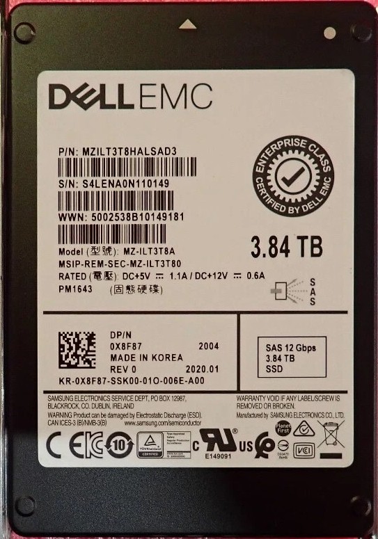 Samsung MZILT3T8HALSAD3 3.84 TB PM1643 SAS 12Gb/s 2.5 inch Read Intensive Solid State Drive