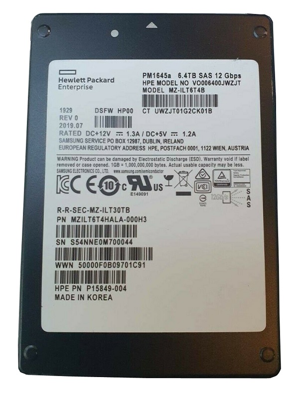 Samsung MZILT6T4HALA-000H3 6.4 TB PM1645a SAS 12Gb/s 2.5 inch Mixed Use Solid State Drive