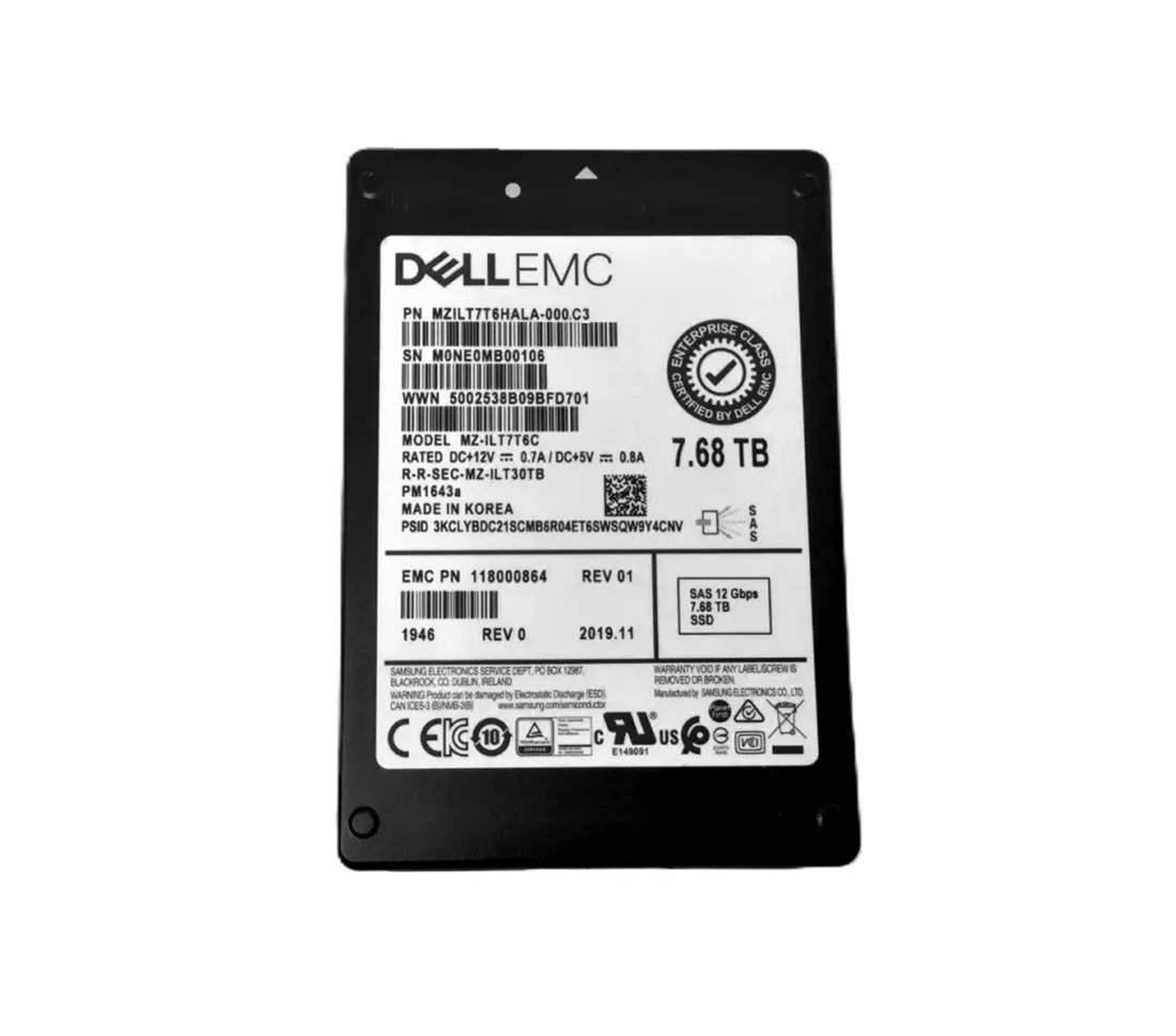 Samsung MZILT7T6HALA-000C3 7.68TB PM1643a SAS 12Gb/s 2.5 inch Enterprise Solid State Drive