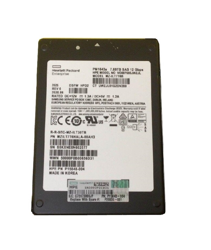 Samsung MZILT7T6HALA-00AH3 7.68 TB PM1643a SAS 12Gb/s 2.5 inch 15mm Enterprise/Read-Intensive Solid State Drive