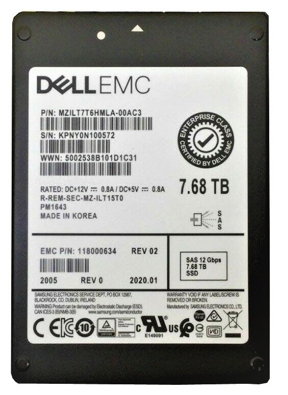 Samsung MZILT7T6HMLA-00AC3 7.68 TB PM1643 SAS 12Gb/s 2.5 inch Read Intensive Solid State Drive