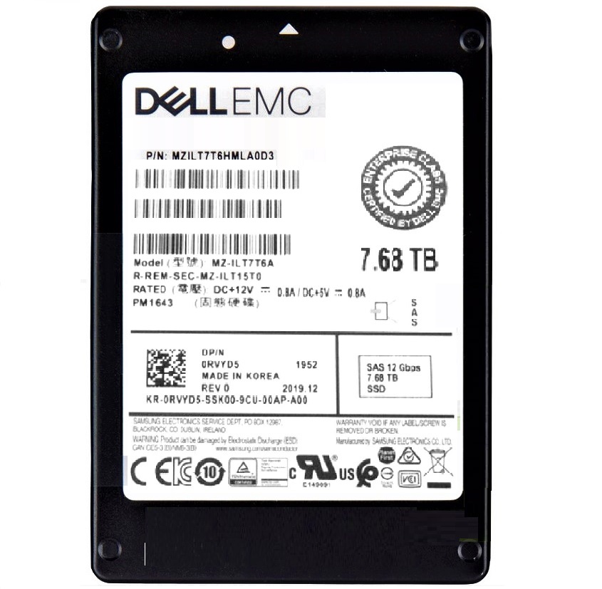 Samsung MZILT7T6HMLA0D3 7.68 TB PM1643 SAS 12Gb/s 2.5 inch Read Intensive Solid State Drive