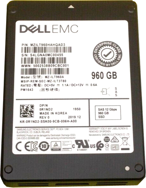 Samsung MZILT960HAHQAD3 960 GB PM1643 SAS 12Gb/s 2.5 inch Read Intensive Solid State Drive