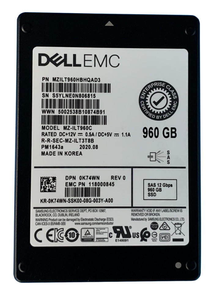 Samsung MZILT960HBHQAD3 960 GB PM1643a SAS 12Gb/s 2.5 inch Read Intensive Solid State Drive