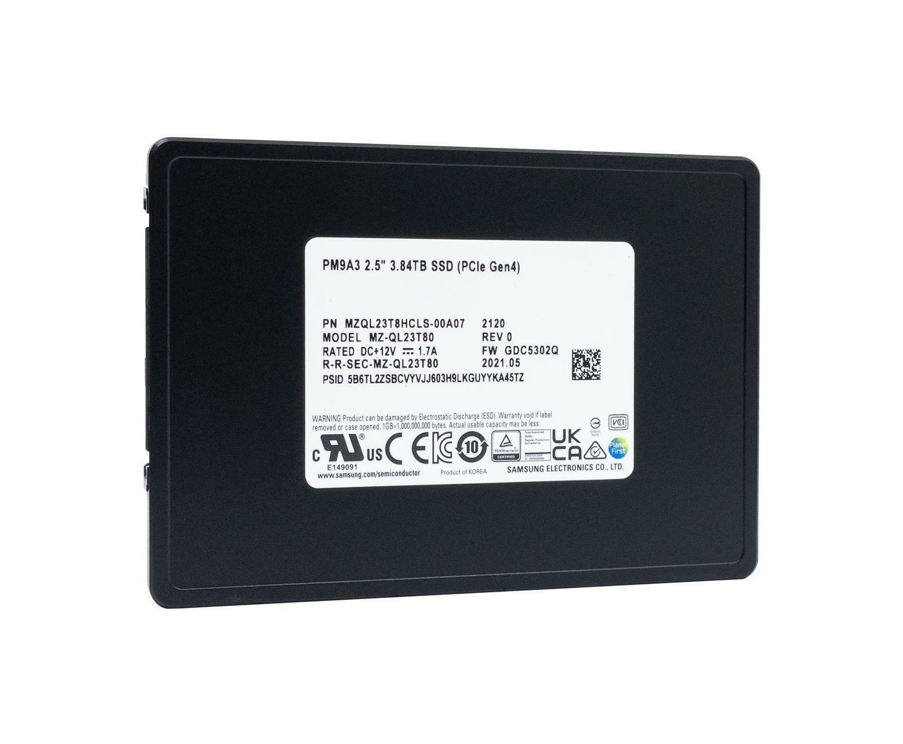 Samsung MZQL23T8HCLS-00A07 3.84 TB PM9A3 PCIe Gen4 x4, NVMe 1.4 2.5 inch Enterprise / Data Center Read Intensive Solid State Drive