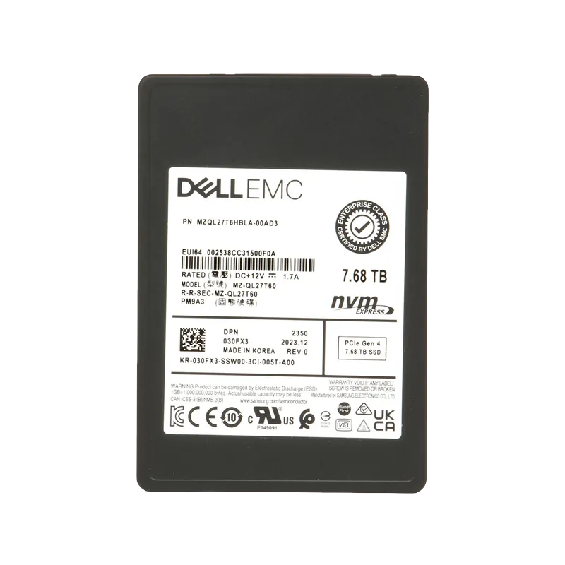 Samsung MZQL27T6HBLA-00AD3 7.68 TB PM9A3 PCIe Gen4 x4, NVMe 1.4 2.5 inch Enterprise / Data Center Read Intensive Solid State Drive