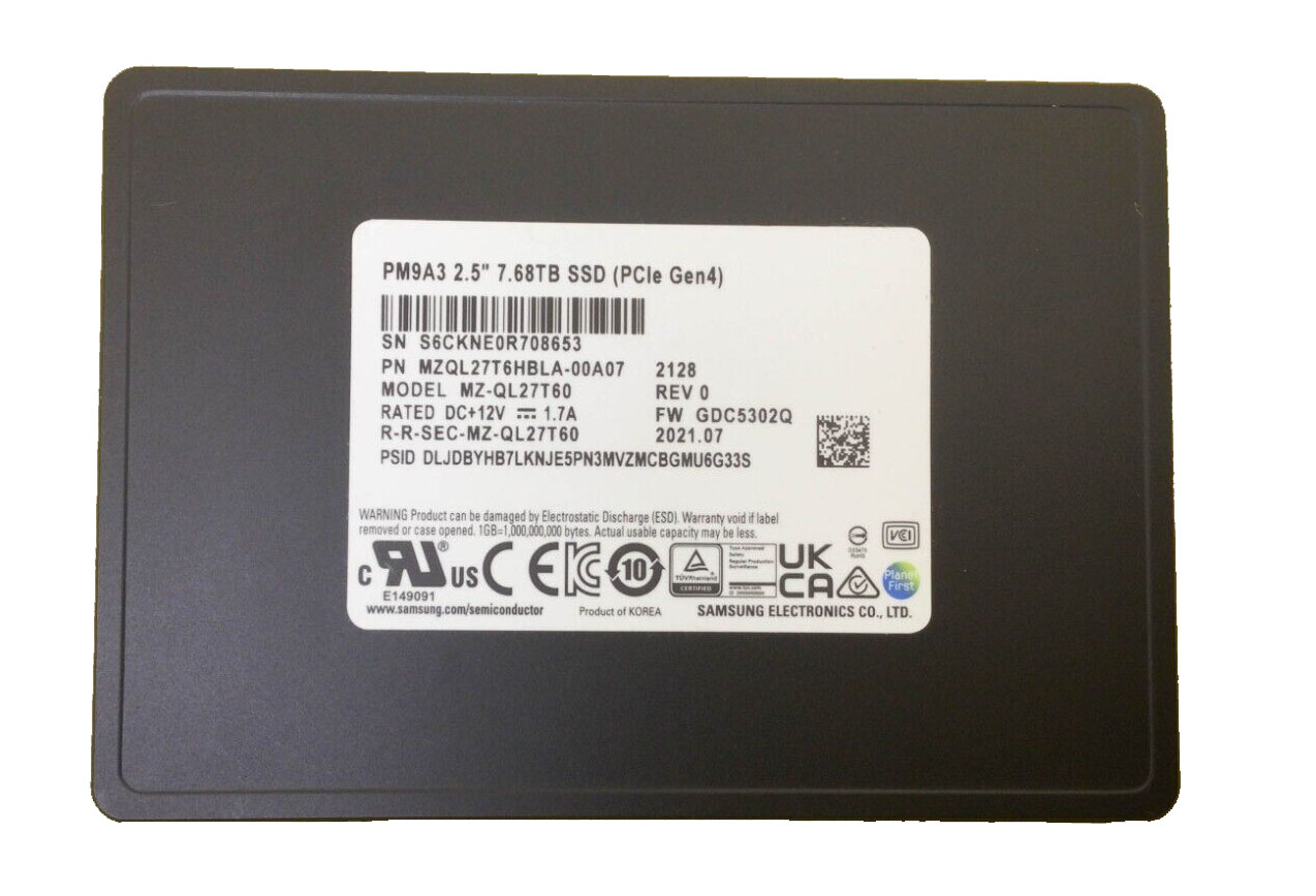 Samsung MZQL27T6HBLA 7.68 TB PM9A3 PCIe Gen4 x4, NVMe 1.4 2.5 inch Enterprise / Data Center Read Intensive Solid State Drive
