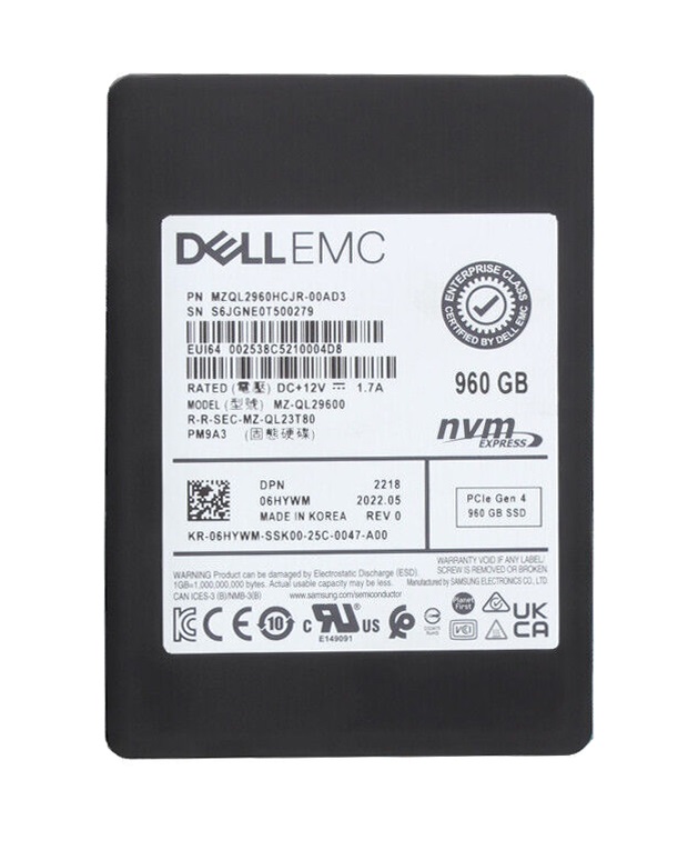 Samsung MZQL2960HCJR-00AD3 960 GB PM9A3 PCIe Gen4 x4 U.2 Read Intensive Solid State Drive