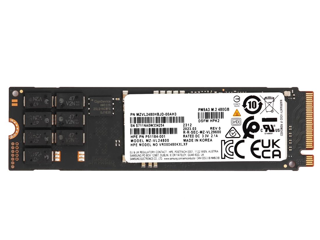 Samsung MZVL2480HBJD-00AH3 480 GB PM9A3 PCIe 4.0 x4 M.2 (22110) Read Intensive Solid State Drive
