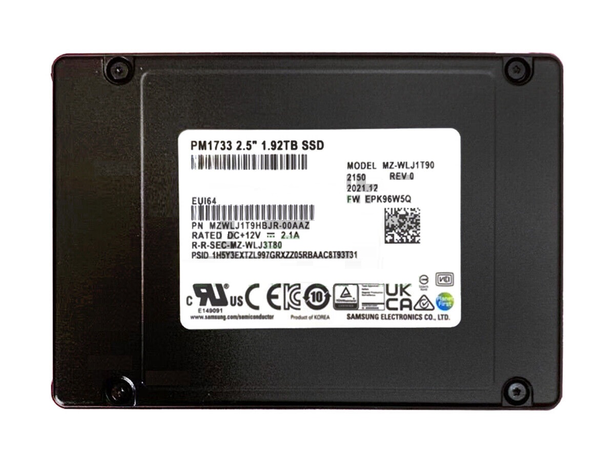 Samsung MZWLJ1T9HBJR-00AAZ 1.92 TB PM1733 PCIe Gen4 x4 U.2 Read Intensive Solid State Drive