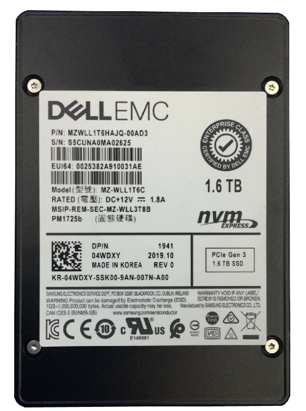 Samsung MZWLL1T6HAJQ-00AD3 1.6TB PM1725b Series PCIe Gen 3.0 x4, NVMe 2.5 (U.2) 15mm Enterprise Data Center / Mixed Use Solid State Drive