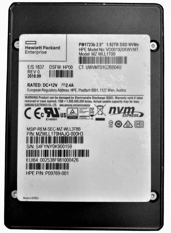 Samsung MZWLL1T9HAJQ-000H3 1.92 TB PM1723b NVMe PCIe Gen3 x4 2.5 inch Mixed Use Solid State Drive