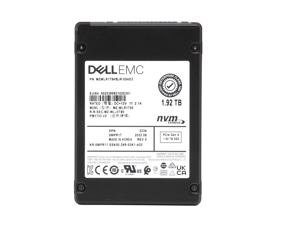 Samsung MZWLR1T9HBJR-00AD3 1.92 TB PM1733 PCIe 4.0 x4 U.2 (2.5") Read Intensive Solid State Drive