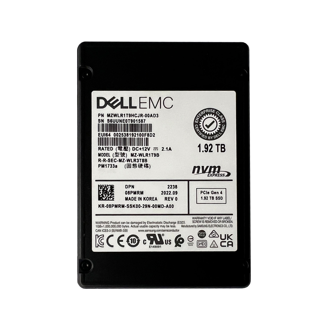 Samsung MZWLR1T9HCJR-00AD3 1.92 TB PM1733A PCIe Gen4 x4 U.2 (2.5") Read Intensive Solid State Drive