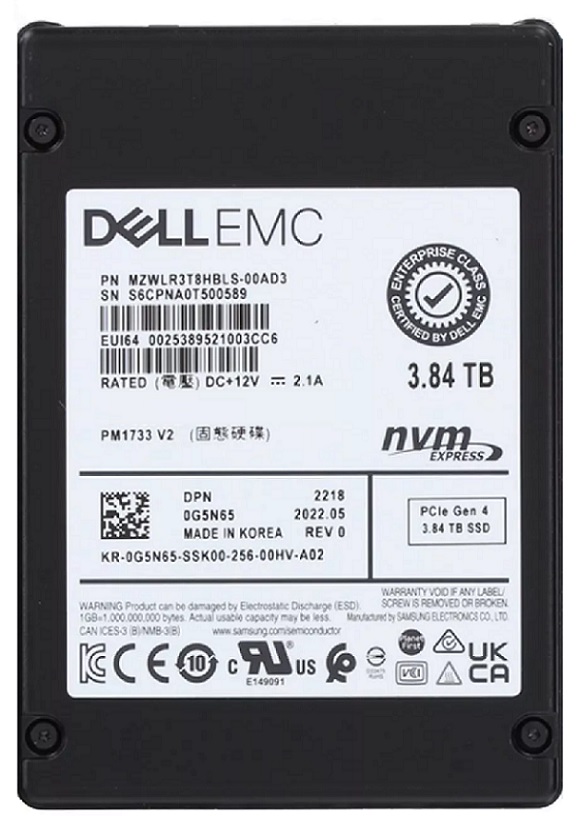 Samsung MZWLR3T8HBLS-00AD3 3.84 TB PM1733 PCIe Gen4 x4 2.5 inch Read Intensive Solid State Drive