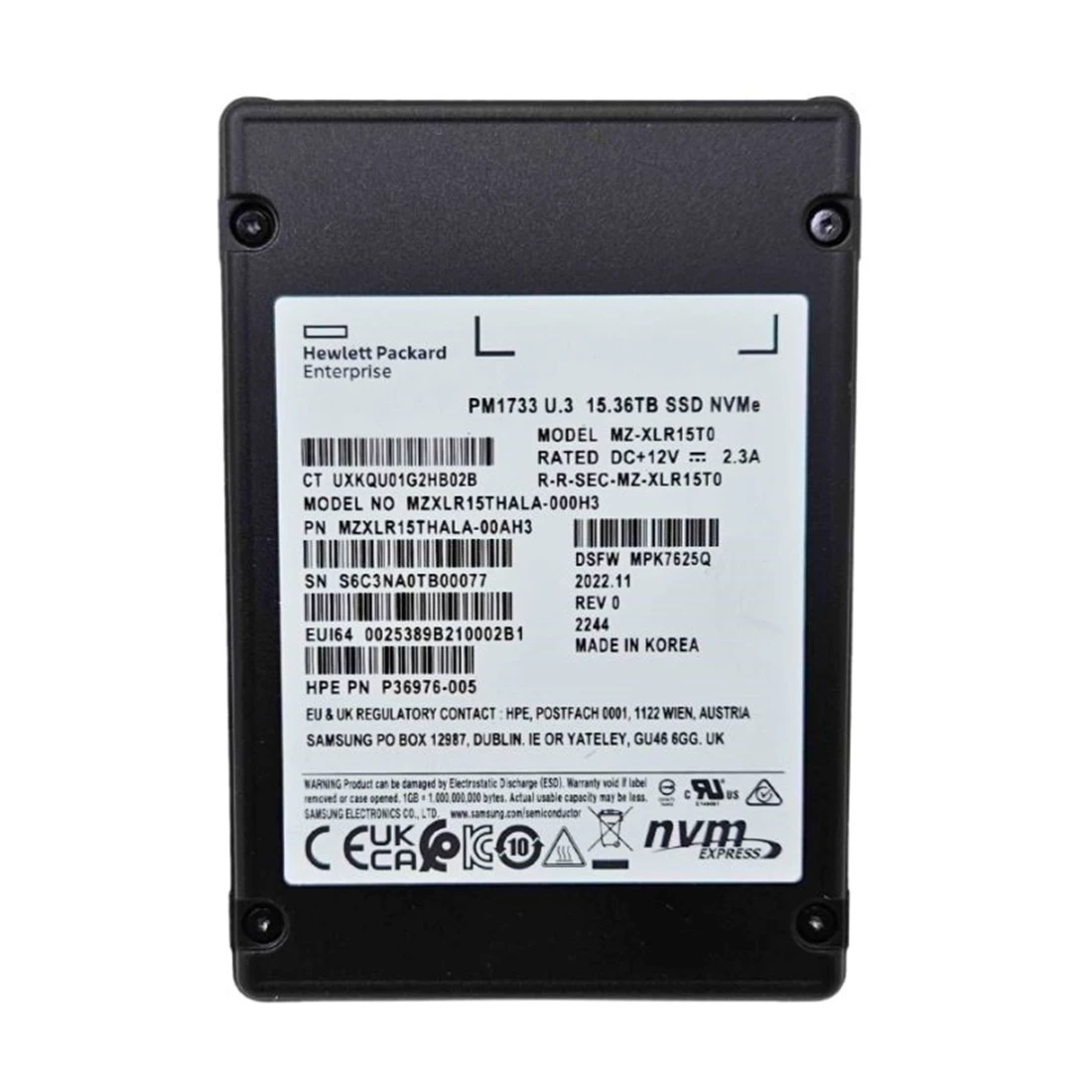 Samsung MZXLR15THALA 15.36TB PM1733 NVMe PCIe Gen4 x8 AIC Enterprise Solid State Drive