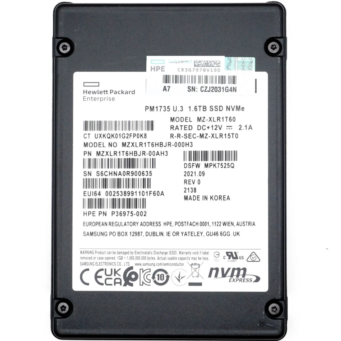 Samsung MZXLR1T6HBJR-000H3 1.6TB PM1735 PCIe Gen4 x8 2.5-inch Mixed Use Solid State Drive