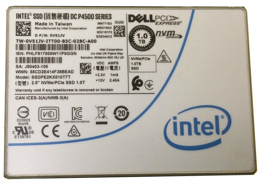 Intel SSDPE2KX010T7T 1.0 TB DC P4500 PCIe 3.1 x4, NVMe 2.5 inch 15mm (U.2) Enterprise/Read-Intensive Solid State Drive