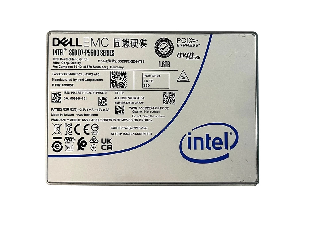 Intel SSDPF2KE016T9E 1.6TB D7-P5600 PCIe Gen 4.0 x4, NVMe 1.3 2.5 (U.2) 15mm Enterprise Data Center Solid State Drive