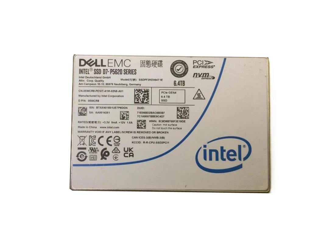 Solidigm SSDPF2KE064T1E 6.4 TB D7-P5620 PCIe 4.0 x4, NVMe U.2 15mm Enterprise/Mixed-Use Solid State Drive