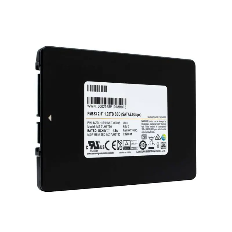 Samsung PM883 Series MZ7LH1T9HMLT 1.92TB SATA 6Gbps 2.5-дюймовый Enterprise SSD | Твердотельный накопитель TLC стандартной емкости для интенсивных чтений | Встроенное шифрование AES-256 и защита от потери питания (PLP)