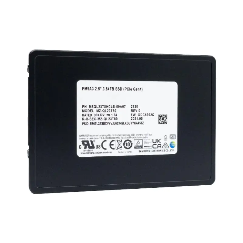Samsung PM9A3 Series MZQL23T8HCLS-00A07 3.84TB PCIe 4.0 NVMe U.2 2.5-inch Enterprise SSD | 3D TLC V-NAND | High Performance Mixed Workload for Data Center & Cloud Storage